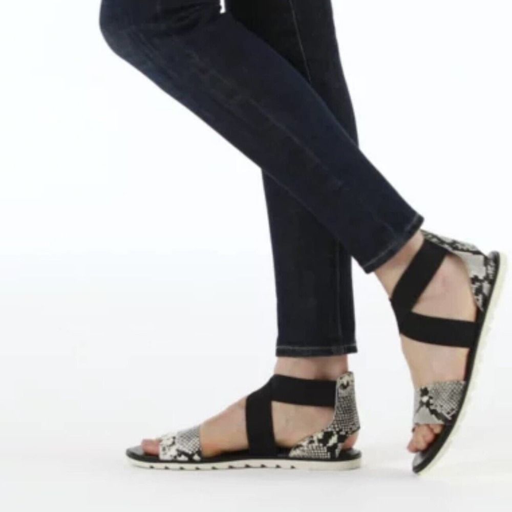 Sorel Ella II Flat Sandal Leather Black Snake Women’s Size 7